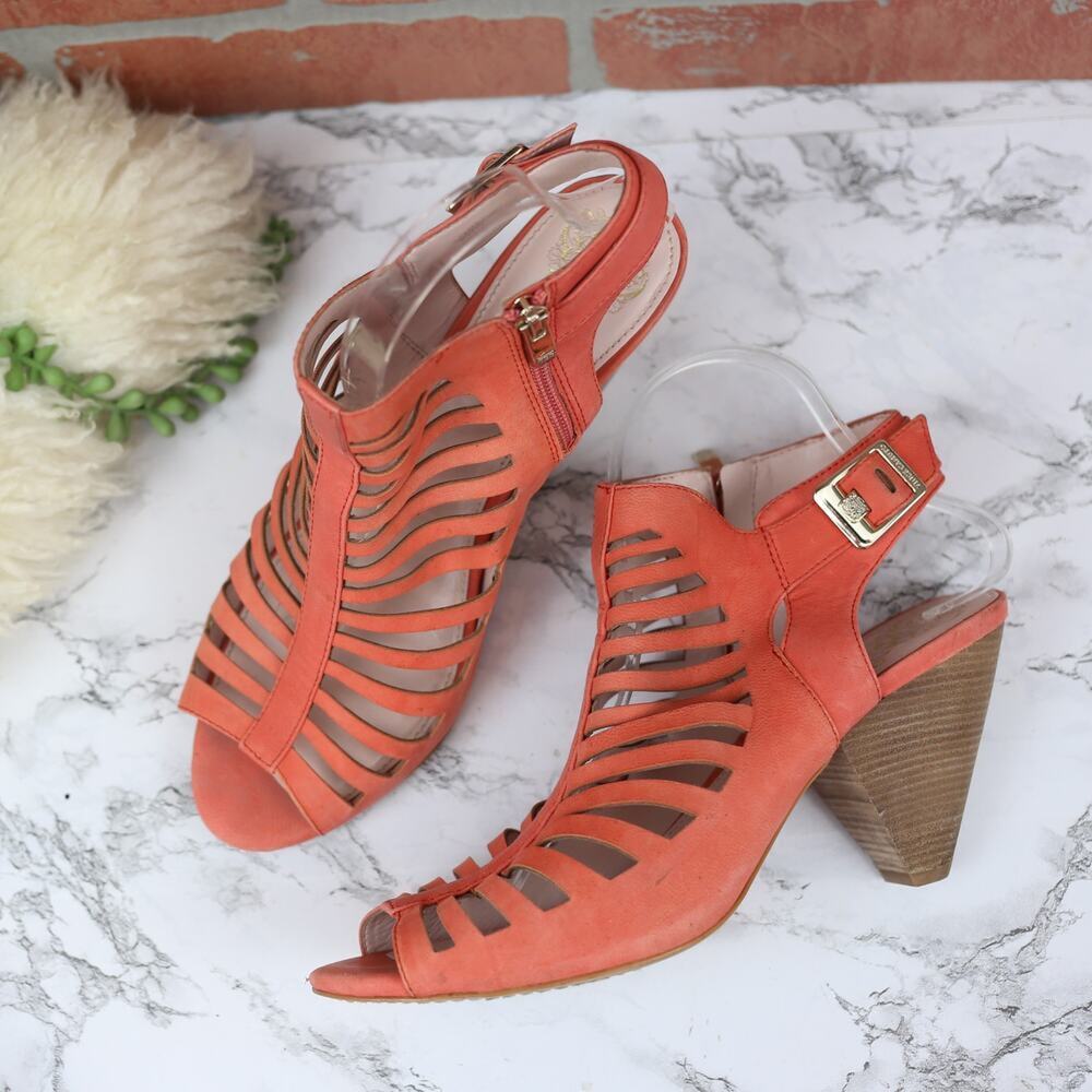 Vince Camuto Eliana Coral Pink Leather Cage Heels Peep Toe Size 11 women's
